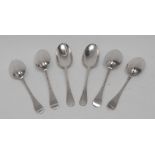 A set of six George I Britannia silver Hanoverian pattern dessert spoons, Thomas Spackman,