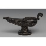 A 19th century Continental silver incense boat, crested and chased with leafy scrolls, domed foot,