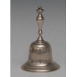 Asprey - a George V cast silver table bell, of 18th century design, knopped baluster handle,