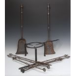 A set of three 18th century steel fire side implements, poker, tongs and shovel,