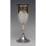 A Victorian silver pedestal goblet, hemi-ovoid bowl engraved with figures after Flaxman,