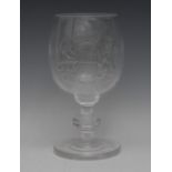 A large Tutbury commemorative goblet, engraved with crest, the verso Elizabeth R 1953,