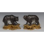 A pair of ormolu mounted porcelain models, of bears, in the manner of Kändler's Meissen,