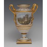 A Flight Barr and Barr Named View two handled pedestal vase, painted with Blarney Castle, Cork,