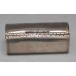 A late 18th century Dutch silver log shaped snuff box, hinged cover, bright-cut engraved borders, 7.
