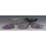 A Chinese amethyst crystal brush washer, carved with blossom, flowerheads,