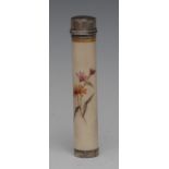 A Royal Worcester cylindrical scent phial, decorated with wild flower stem,