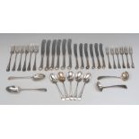 A Victorian silver Old English pattern part table service, comprising six table forks,