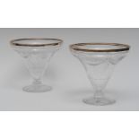 A pair of Edwardian silver mounted hobnail-cut clear glass ogee table vases,