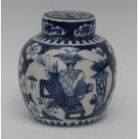 A Chinese ginger jar and cover, decorated with vase and stand,