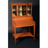 A Sheraton Revival satinwood and marquetry lady's writing cabinet,