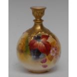 A Royal Worcester spherical vase with short neck, painted by Kitty Blake, signed,