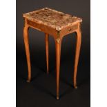 A Louis XV Revival ormolu mounted kingwood and marquetry hipped rectangular occasional table,