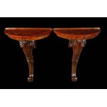 A pair of '19th century' mahogany demi-lune console tables,