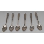 A set of six 18th century Irish silver Celtic Point pattern teaspoons, bright-cut engraved,