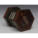 A 19th century rosewood concertina, by Simpson, 266 Regent Street, London, twenty four bone keys,