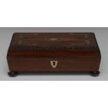 A George IV rosewood and mother of pearl marquetry sarcophagus playing card box,