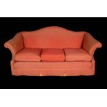 An early 20th century three-seater sofa, serpentine back, squab cushions,
