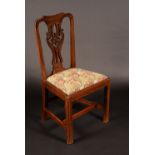 An early George III Provincial Chippendale mahogany side chair, shaped and pierced splat,