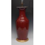 A large 19th century Chinese Sang De Boeuf vase lamp base, coloured overall,