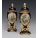 A pair of Graingers Worcester vases and covers, decorated in the manner of Stinton,