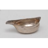 A George III silver pap boat, quite plain, punch beaded border, 11cm wide, Hester Bateman,