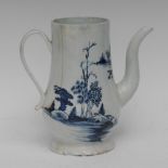A Chaffers Liverpool pear shaped coffee pot, painted in underglaze blue with Chinese landscape,
