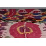 A 19th century satin throw, brightly decorated in merging tones, 227cm x 138cm; another,