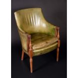 A George III design mahogany library chair, curved rectangular back,