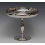 A George V silver bowed circular pedestal comport, quite plain, gadrooned borders,