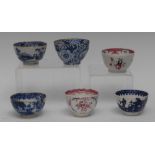 A Liverpool Cormorant pattern tea bowls, in underglaze blue with fisherman,