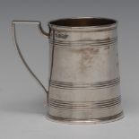 A George III slightly spreading cylindrical child's mug, of good gauge,