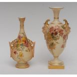 A Royal Worcester two-handle pedestal ovoid vase, printed and painted with spring flowers,