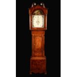 A William IV oak and mahogany longcase clock, 32cm arched painted dial inscribed Sharman, Melton,