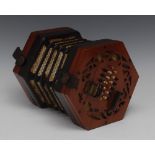 A concertina, by Lachenal & Co, London, forty eight stained and natural bone keys,