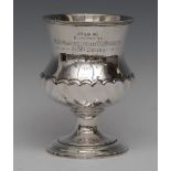 A George IV silver spirally half-fluted campana goblet, domed circular foot, gilt interior,