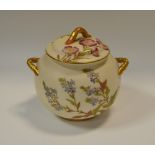 A Worcester two handled globular sucrier and cover, sparsely decorated with wild flower sprigs,