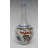 An 18th century Chinese bottle vase, decorated overglaze with elders on horse back and attendants,
