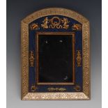 An early 20th century gilt metal arched rectangular easel dressing table mirror,