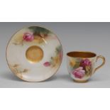 pair of Royal Worcester cabinet cups and saucers, painted by M Hunt, one signed,