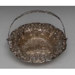 A 19th century silver castle top swing handled sweetmeat basket,