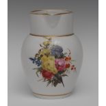 A Derby ovoid jug, painted by William Billingsley, with bouquet of summer flowers,
