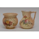 A Worcester lobed cream jug, printed and painted with spring flowers on a blush ivory ground,