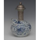 A Chinese porcelain and silver-coloured mounted Kendi or wine ewer, of typical form,