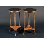 A pair of Louis XVI design ormolu and burr walnut gueridons, in the Weisweiler taste,