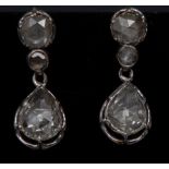 A pair of rose cut diamond drop earrings, total estimated diamond weight approx 1.
