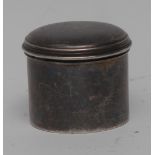 A George III silver cylindrical box and cover, quite plain, slightly domed cover with moulded edge,