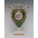 A Portuguese Vista Alegre two handled pedestal ovoid vase,