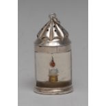 A Victorian silver and rock crystal novelty pepper, as a candle lantern, pierced cover, 6cm high,