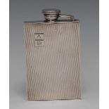 Cartier - an Art Deco design silver rectangular pocket flask, hinged bayonet cap,